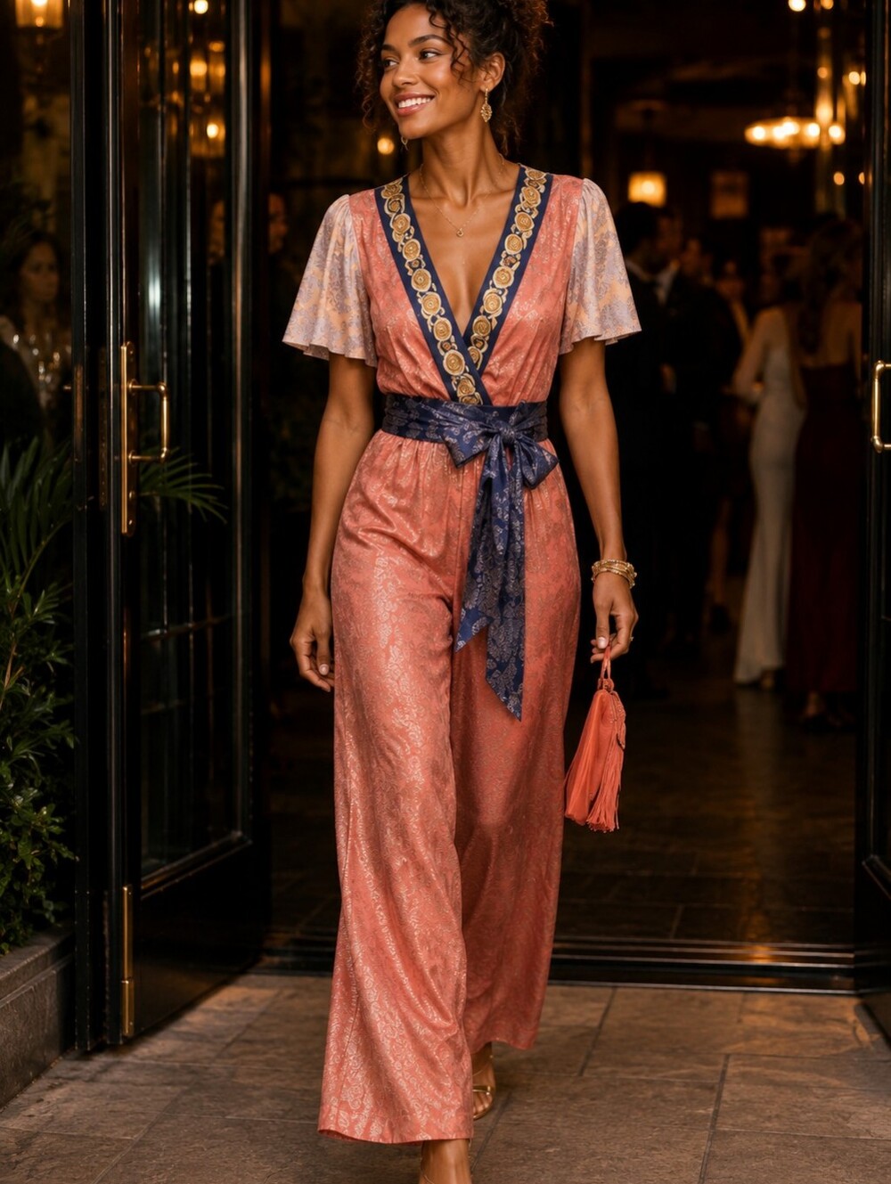 Anthropologie Akemi + Kin Sofia Metallic Jumpsuit Size 6
